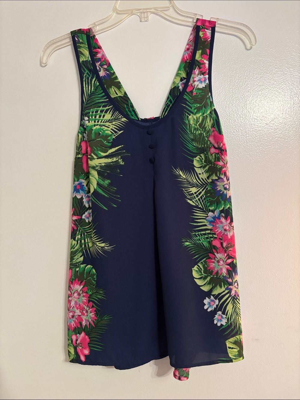 Candie's Navy Tropical Floral Tank Bow on Back